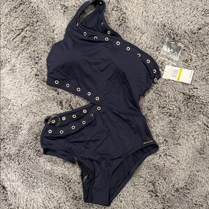 Michael Kors Navy Swimsuit with Gold Grommets *NWT